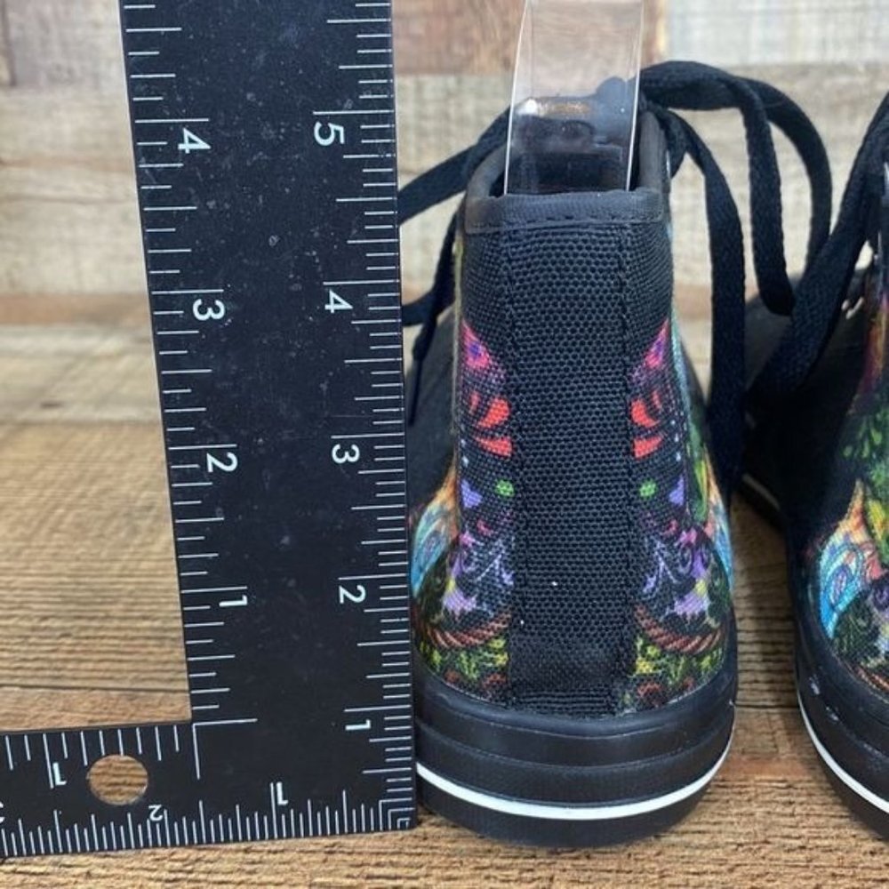 Black Multicolor Puppy Print Bootie Sneakers Womens 7 Lace Up - Picture 10 of 13
